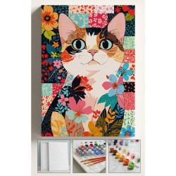 Sayılarla Boyama Seti Numaralı Tuval Fırça Boya 40x50 Cm - DESENLİ KEDİ