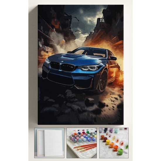 Sayılarla Boyama Seti Numaralı Tuval Fırça Boya Dahil Kasnaklı Set 40x50 Cm - Bmwmavi