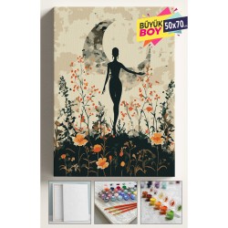 Sayılarla Boyama Seti Numaralı Tuval Fırça Boya Dahil Kasnaklı Set 50x70 Cm - AY KADIN