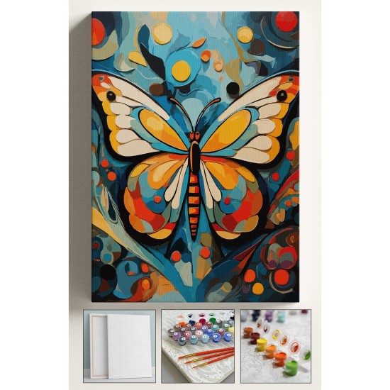 Sayılarla Boyama Seti Numaralı Tuval Fırça Boya Dahil Kasnaklı Set 40x50 Cm - Kelebek
