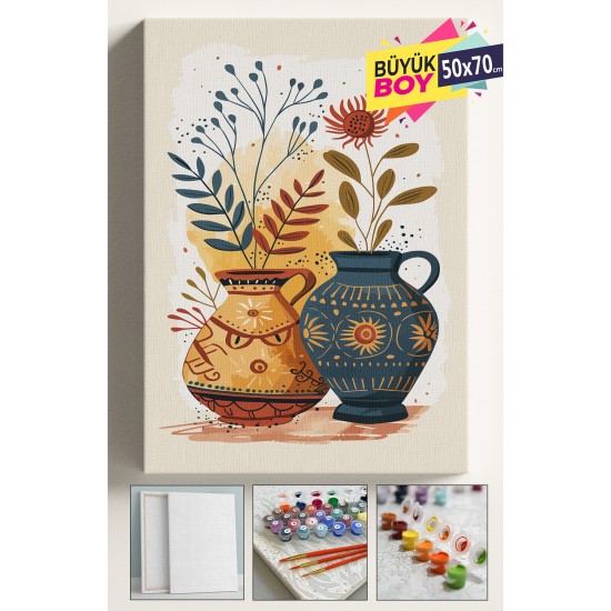 Sayılarla Boyama Seti Numaralı Tuval Fırça Boya Dahil Kasnaklı Set 50x70 Cm - MOTİFLİ VAZO Sayılarla Boyama Seti Numaralı Tuval Fırça Boya Dahil Kasnaklı Set 50x70 Cm - MOTİFLİ VAZO