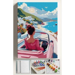 Sayılarla Boyama Çerçeveli Hobi Seti Numaralı Tuval Fırça Boya Kasnaklı 40X50Cm PEMBE KADIN