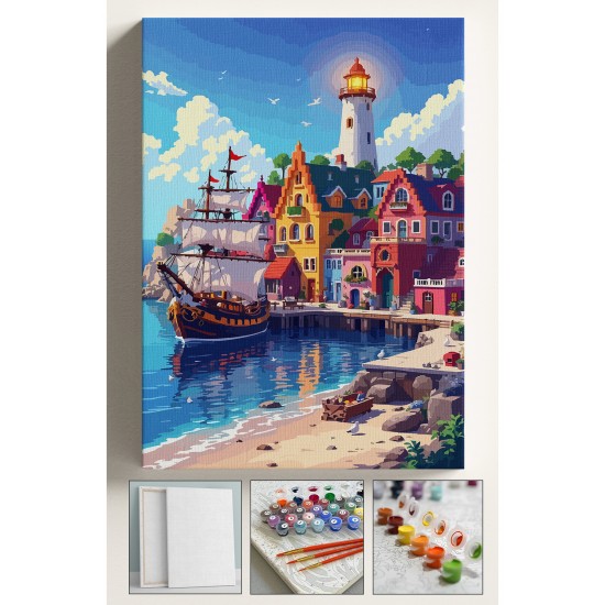 Sayılarla Boyama Çerçeveli Hobi Seti Numaralı Tuval Fırça Boya Dahil Kasnaklı 40X50 Cm LİMAN MANZARA Sayılarla Boyama Çerçeveli Hobi Seti Numaralı Tuval Fırça Boya Dahil Kasnaklı 40X50 Cm LİMAN MANZARA