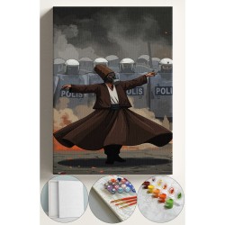 Sayılarla Boyama Çerçeveli Hobi Seti Numaralı Tuval Fırça Boya Dahil Kasnaklı 40X50 Cm - SEMAZEN