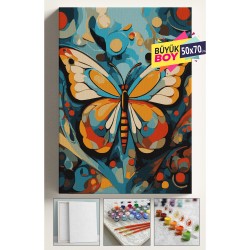 Sayılarla Boyama Seti Numaralı Tuval Fırça Boya Dahil Kasnaklı Set 50x70 Cm - KELEBEK