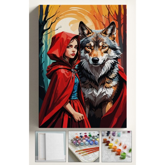 Sayılarla Boyama Seti Çerçeveli Hobi Seti Tuval Fırça Boya Kasnaklı 40x50cm Kırmızı Başlıklı Kız Sayılarla Boyama Seti Çerçeveli Hobi Seti Tuval Fırça Boya Kasnaklı 40x50cm Kırmızı Başlıklı Kız