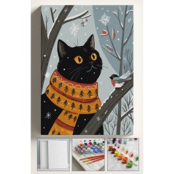 Sayılarla Boyama Seti Numaralı Tuval Fırça Boya Dahil Kasnaklı Set 40x50 Cm - MİNİK KUŞ VE KEDİ