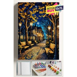 Sayılarla Boyama Seti Numaralı Tuval Fırça Boya Dahil Kasnaklı Set 50x70 Cm - IŞIKLI YOL