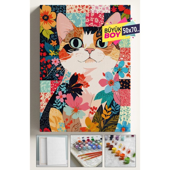 Sayılarla Boyama Seti Numaralı Tuval Fırça Boya Dahil Kasnaklı Set 50x70 Cm - HALI DESENLİ KEDİ Sayılarla Boyama Seti Numaralı Tuval Fırça Boya Dahil Kasnaklı Set 50x70 Cm - HALI DESENLİ KEDİ