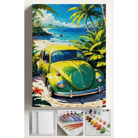 Sayılarla Boyama Seti Numaralı Tuval Fırça Boya Dahil Kasnaklı Set 50x70 Cm - YEŞİL VOSVOS SAHİLDE