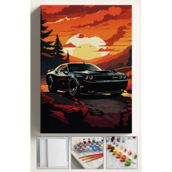 Sayılarla Boyama Seti Numaralı Tuval Fırça Boya Dahil Kasnaklı Set 40x50 Cm - SİYAH DODGE ARABA