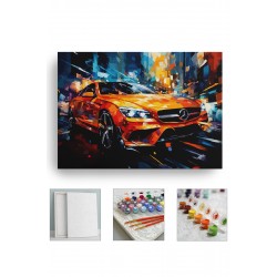 Sayılarla Boyama Tuval Seti Hobi Seti kasnaklı Fırça Boya Dahil (Çıtalı) 40x50 CM - turuncu merco