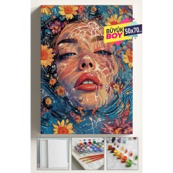 Sayılarla Boyama Seti Numaralı Tuval Fırça Boya Dahil Kasnaklı Set 50x70 Cm - SU VE KADIN