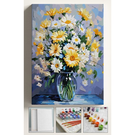 Sayılarla Boyama Seti Numaralı Tuval Fırça Boya Dahil Kasnaklı Set 40x50 Cm - VAZODA PAPATYALAR Sayılarla Boyama Seti Numaralı Tuval Fırça Boya Dahil Kasnaklı Set 40x50 Cm - VAZODA PAPATYALAR