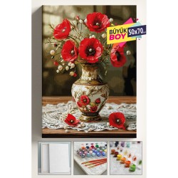 Sayılarla Boyama Seti Numaralı Tuval Fırça Boya Dahil Kasnaklı Set 50x70 Cm - DANTEL VAZO