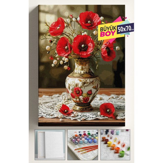 Sayılarla Boyama Seti Numaralı Tuval Fırça Boya Dahil Kasnaklı Set 50x70 Cm - DANTEL VAZO Sayılarla Boyama Seti Numaralı Tuval Fırça Boya Dahil Kasnaklı Set 50x70 Cm - DANTEL VAZO