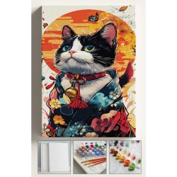 Sayılarla Boyama Tuval Seti Fırça Boya Dahil (Çıtalı) 40x50 CM - ÇINGIRAKLI KEDİ