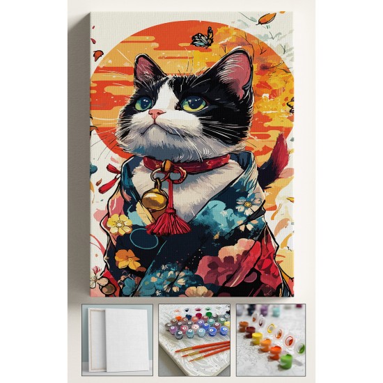 Sayılarla Boyama Tuval Seti Fırça Boya Dahil (Çıtalı) 40x50 CM - ÇINGIRAKLI KEDİ Sayılarla Boyama Tuval Seti Fırça Boya Dahil (Çıtalı) 40x50 CM - ÇINGIRAKLI KEDİ