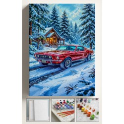 Sayılarla Boyama Çerçeveli Hobi Seti Numaralı Tuval Fırça Boya Kasnaklı 40X50 Cm KAR VE KIRMIZIARABA