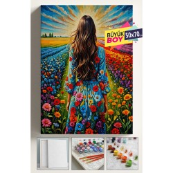Sayılarla Boyama Seti Numaralı Tuval Fırça Boya Dahil Kasnaklı Set 50x70 Cm - ÇİÇEK TARLASI 01