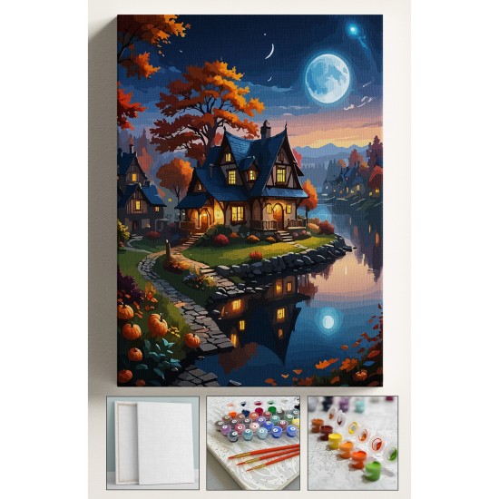 Sayılarla Boyama Çerçeveli Hobi Seti Numaralı Tuval Fırça Boya Dahil Kasnaklı 40X50 Cm  AY IŞIĞI GÖL Sayılarla Boyama Çerçeveli Hobi Seti Numaralı Tuval Fırça Boya Dahil Kasnaklı 40X50 Cm  AY IŞIĞI GÖL