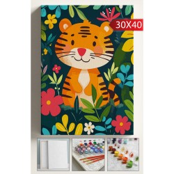 Sayılarla Boyama Çerçeveli Hobi Seti Numaralı Tuval Fırça Boya Dahil Kasnaklı 30X40 Cm Küçük Kedi