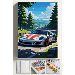Sayılarla Boyama Çerçeveli Hobi Seti Numaralı Tuval Fırça Boya Dahil Kasnaklı 40X50 Cm BEYAZ ARABA