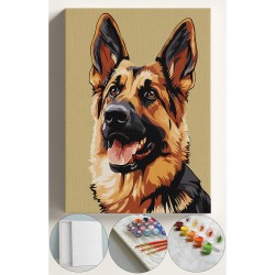 Sayılarla Boyama Çerçeveli Hobi Seti Numaralı Tuval Fırça Boya Dahil Kasnaklı 40X50 Cm ALMAN KÖPEĞİ