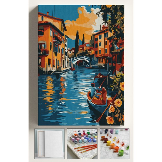 Sayılarla Boyama Seti Numaralı Tuval Fırça Boya Dahil Kasnaklı Set 40x50 Cm - VENEDİK KÖPRÜ