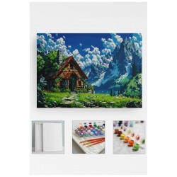 Sayılarla Boyama Çerçeveli Hobi Seti Numaralı Tuval Fırça Boya Dahil Kasnaklı 40X50 Cm DAĞ EVİ