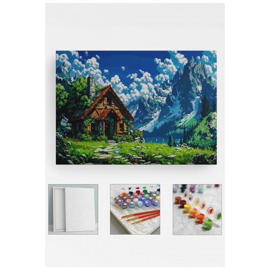 Sayılarla Boyama Çerçeveli Hobi Seti Numaralı Tuval Fırça Boya Dahil Kasnaklı 40X50 Cm DAĞ EVİ Sayılarla Boyama Çerçeveli Hobi Seti Numaralı Tuval Fırça Boya Dahil Kasnaklı 40X50 Cm DAĞ EVİ