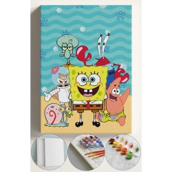 Çocuk Sayılarla Boyama Numaralı Tuval Seti Fırça Boya Dahil 40x50 Cm BOB VE ARKADAŞLARI