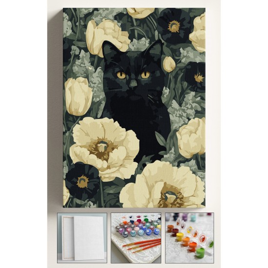 Sayılarla Boyama Tuval Seti Fırça Boya Dahil (Çıtalı) 40x50 CM - BEYAZ ÇİÇEKLER SİYAH KEDİ Sayılarla Boyama Tuval Seti Fırça Boya Dahil (Çıtalı) 40x50 CM - BEYAZ ÇİÇEKLER SİYAH KEDİ