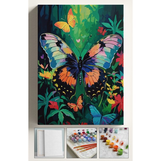 Sayılarla Boyama Seti Numaralı Tuval Fırça Boya Dahil Kasnaklı Set 40x50 Cm - ORMAN KELEBEK