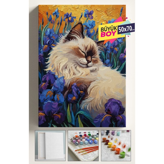Sayılarla Boyama Seti Numaralı Tuval Fırça Boya Dahil Kasnaklı Set 50x70 Cm - ÇİÇEK ARASI KEDİ Sayılarla Boyama Seti Numaralı Tuval Fırça Boya Dahil Kasnaklı Set 50x70 Cm - ÇİÇEK ARASI KEDİ