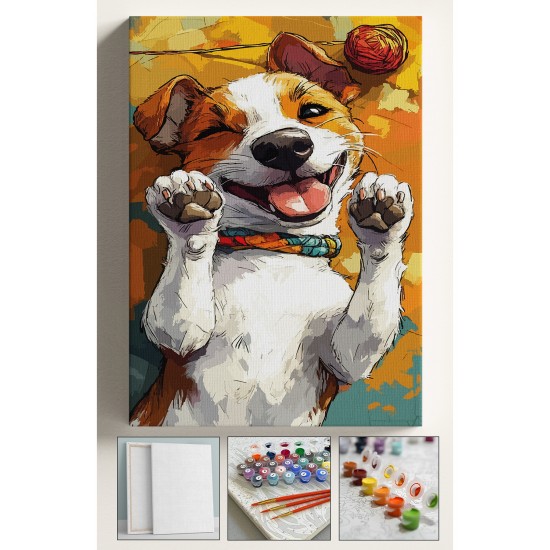 Sayılarla Boyama Seti Numaralı Tuval Fırça Boya Dahil Kasnaklı Set 40x50 Cm - SEVİMLİ KÖPEK