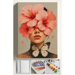 Sayılarla Boyama Seti Numaralı Tuval Fırça Boya Dahil Kasnaklı Set 40x50 Cm - KELEBEK KADIN