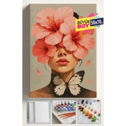 Sayılarla Boyama Seti Numaralı Tuval Fırça Boya Dahil Kasnaklı Set 50x70 Cm - KELEBEK KADIN