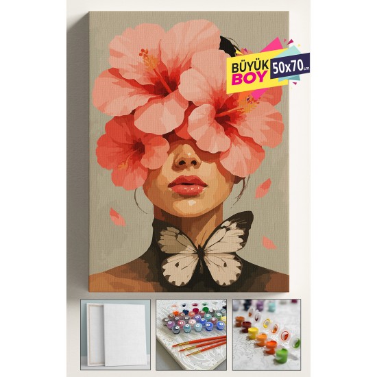 Sayılarla Boyama Seti Numaralı Tuval Fırça Boya Dahil Kasnaklı Set 50x70 Cm - KELEBEK KADIN Sayılarla Boyama Seti Numaralı Tuval Fırça Boya Dahil Kasnaklı Set 50x70 Cm - KELEBEK KADIN