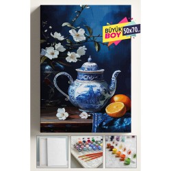 Sayılarla Boyama Seti Numaralı Tuval Fırça Boya Dahil Kasnaklı Set 50x70 Cm - PORTAKAL VAZO