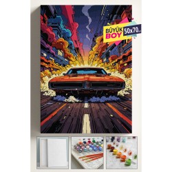 Sayılarla Boyama Seti Numaralı Tuval Fırça Boya Dahil Kasnaklı Set 50x70 Cm - HIZLI ARABA