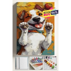 Sayılarla Boyama Seti Numaralı Tuval Fırça Boya Dahil Kasnaklı Set 50x70 Cm - SEVİMLİ KÖPEK