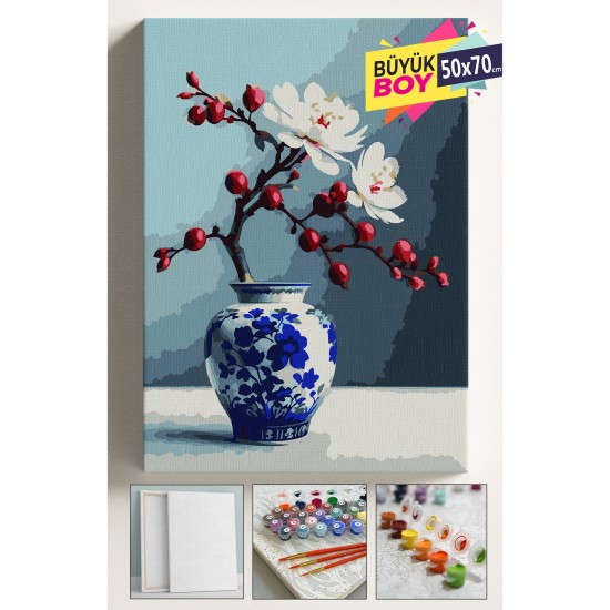 Sayılarla Boyama Seti Numaralı Tuval Fırça Boya Dahil Kasnaklı Set 50x70 Cm - KİRAZ VAZO Sayılarla Boyama Seti Numaralı Tuval Fırça Boya Dahil Kasnaklı Set 50x70 Cm - KİRAZ VAZO