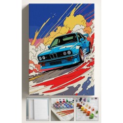 Sayılarla Boyama Çerçeveli Hobi Seti Numaralı Tuval Fırça Boya Dahil Kasnaklı 40X50 Cm ARABA 320