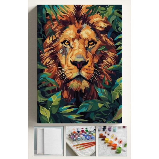 Sayılarla Boyama Seti Numaralı Tuval Fırça Boya Dahil Kasnaklı Set 40x50 Cm - ORMANIN KRALI