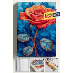 Sayılarla Boyama Seti Numaralı Tuval Fırça Boya Dahil Kasnaklı Set 50x70 Cm - TEK GÜL