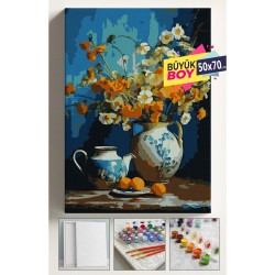 Sayılarla Boyama Seti Numaralı Tuval Fırça Boya Dahil Kasnaklı Set 50x70 Cm - SARI ÇAYDANLIK VAZO