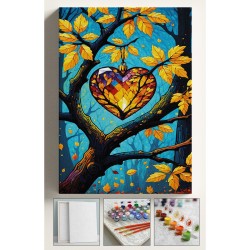 Sayılarla Boyama Çerçeveli Hobi Seti Numaralı Tuval Fırça Boya Dahil Kasnaklı 40X50 Cm DİLEK AĞACI