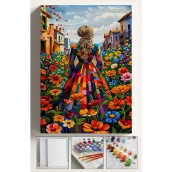 Sayılarla Boyama Çerçeveli Hobi Seti Numaralı Tuval Fırça Boya Kasnaklı 40X50 Cm ÇİÇEK TARLASI 2