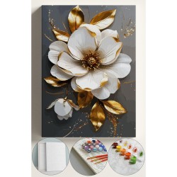 Sayılarla Boyama Seti Numaralı Tuval Fırça Boya 40x50 Cm - Altın Çiçek